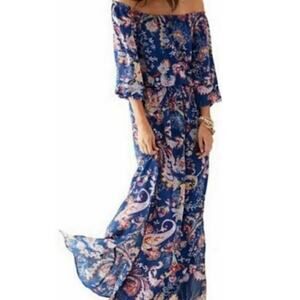 NWT Bisou Bisou Women’s Blue Floral Off The Shoulder Maxi Dress Plus Size 16